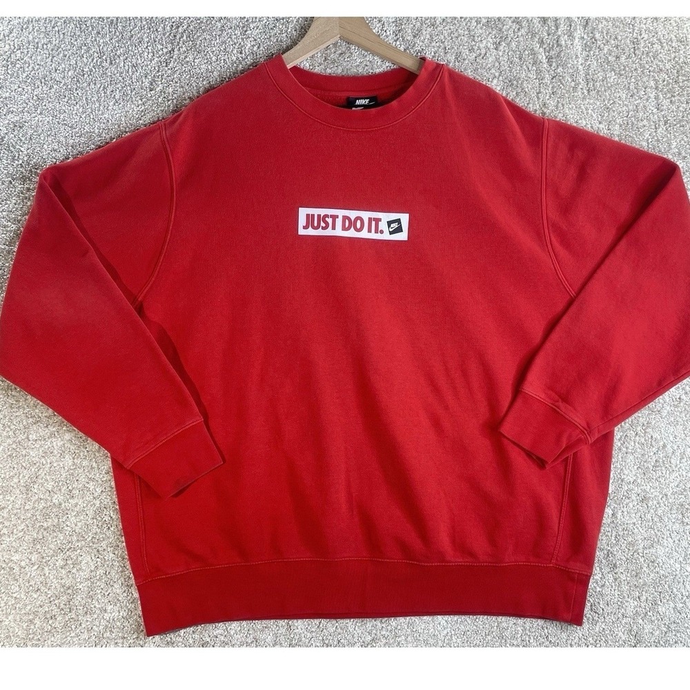 Nike Sweatshirt Mens XXL Red Just Do It Box Logo Fleece Crewneck Pullover‎